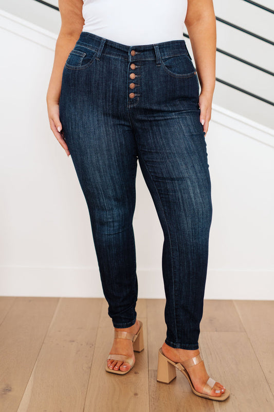 Judy Blue High Waist Hand Sanded Resin Button Fly Skinny Jeans