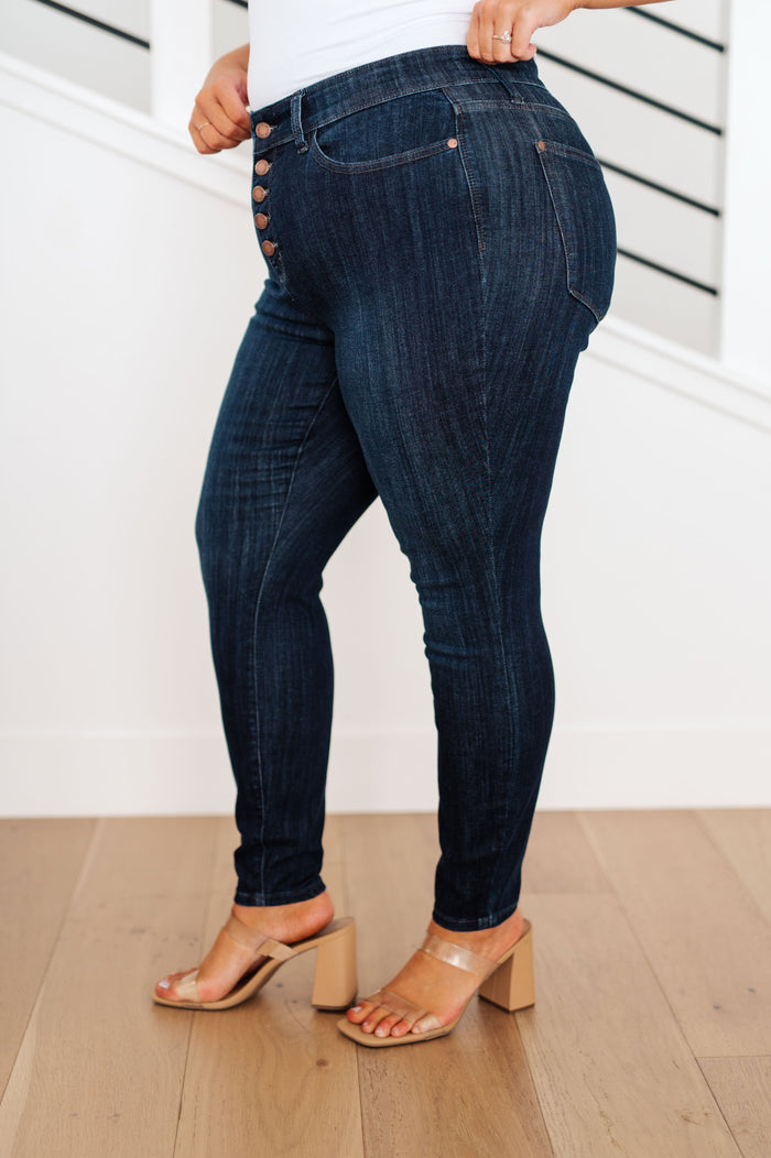 Judy Blue High Waist Hand Sanded Resin Button Fly Skinny Jeans