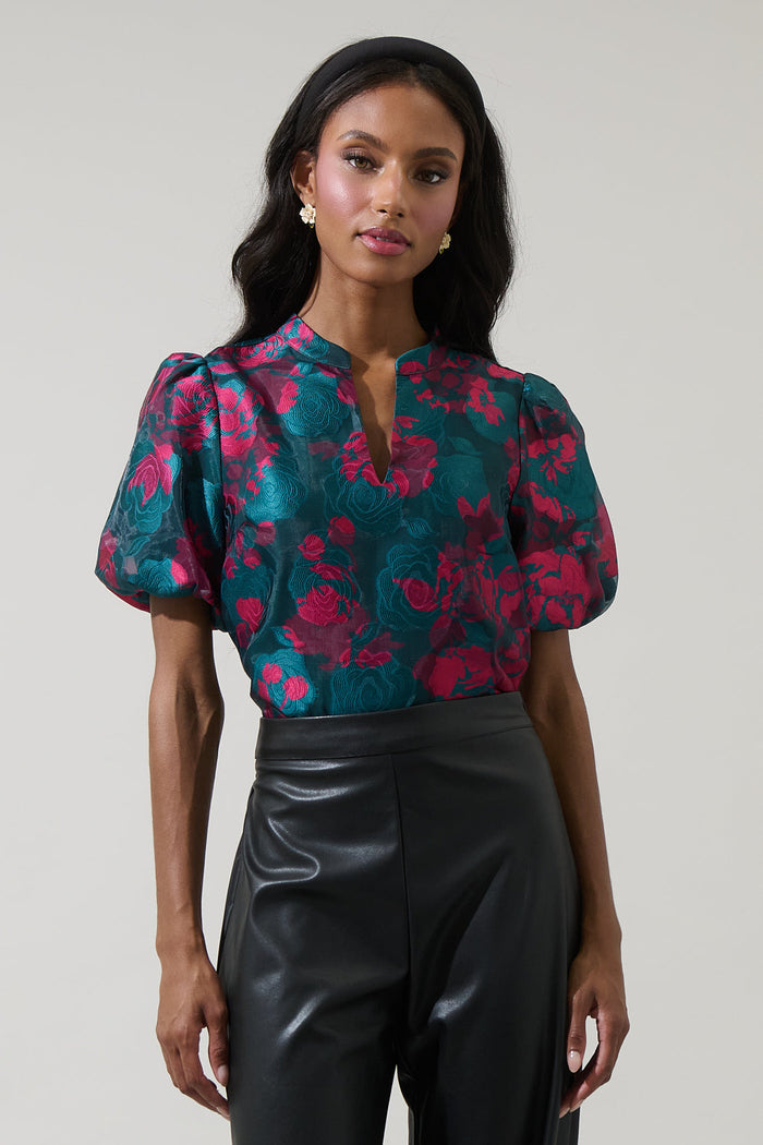 Kaelani Jacquard Tavia Split Neck Top