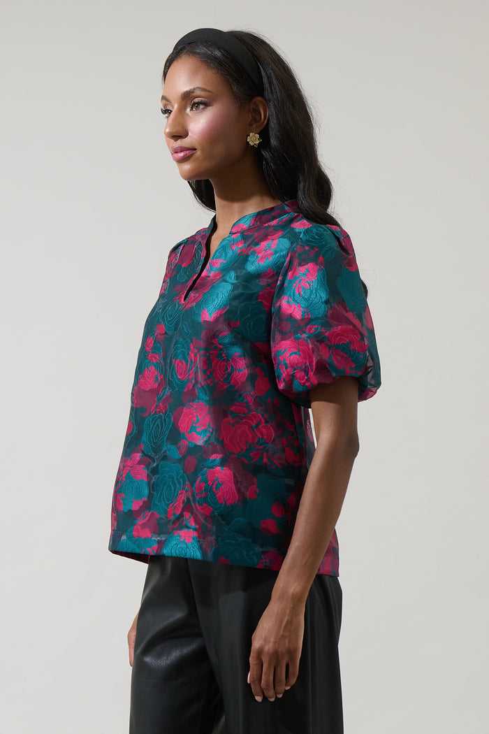 Kaelani Jacquard Tavia Split Neck Top