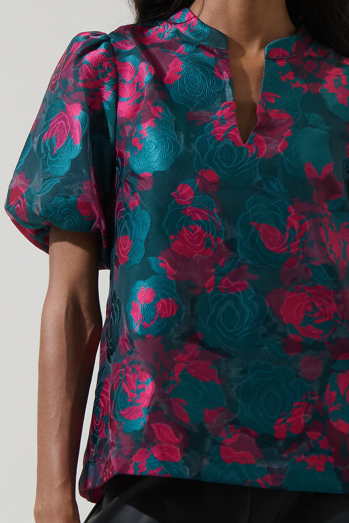 Kaelani Jacquard Tavia Split Neck Top