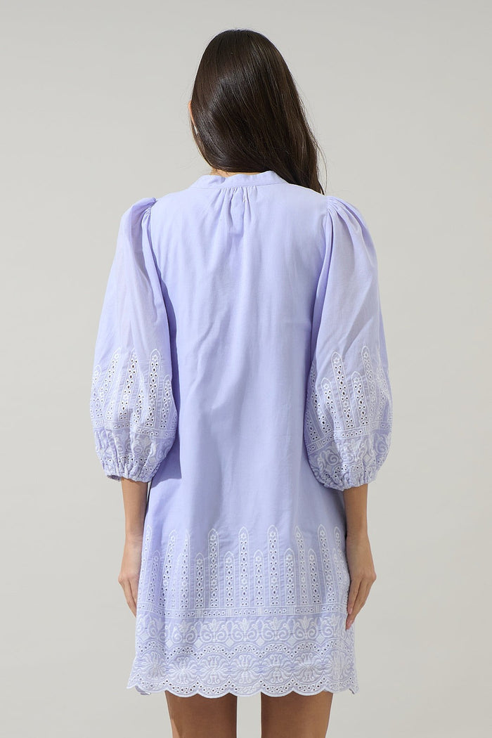 Karlee Eyelet Victoria Shift Split Neck Mini Dress