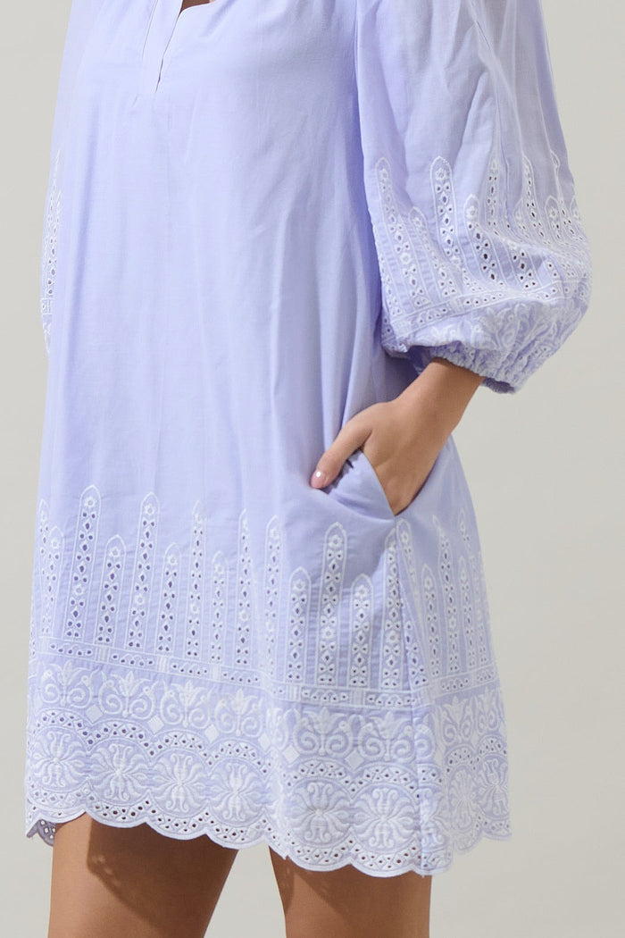 Karlee Eyelet Victoria Shift Split Neck Mini Dress