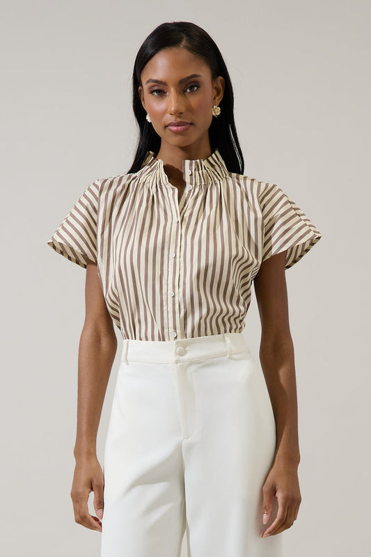 Keina Striped Patma Mock Neck Top