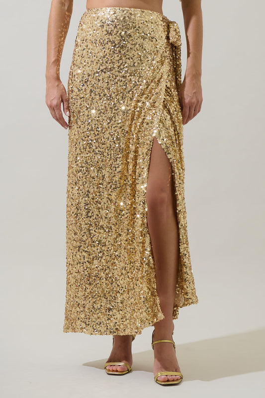 Korina Sequin Wrap Maxi Skirt