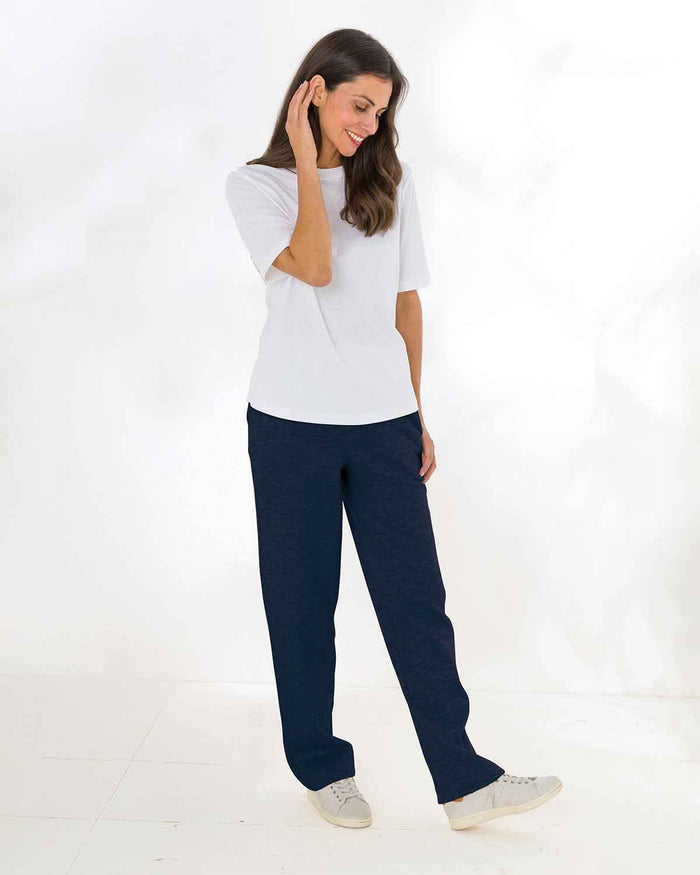 Ladies Cotton Mix Pull On Leisure Trousers - Navy - The Classic Boutique