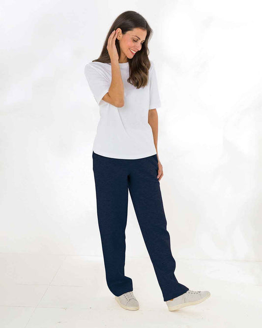Ladies Cotton Mix Pull On Leisure Trousers - Navy - The Classic Boutique