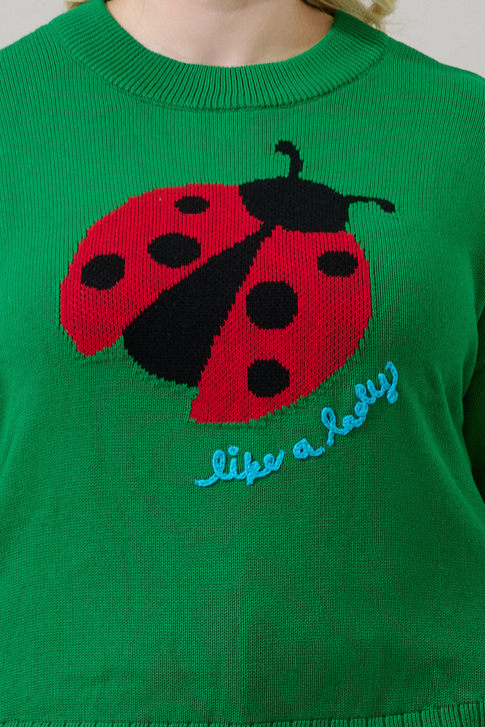 Ladybug Drop Shoulder Sweater Top Curve
