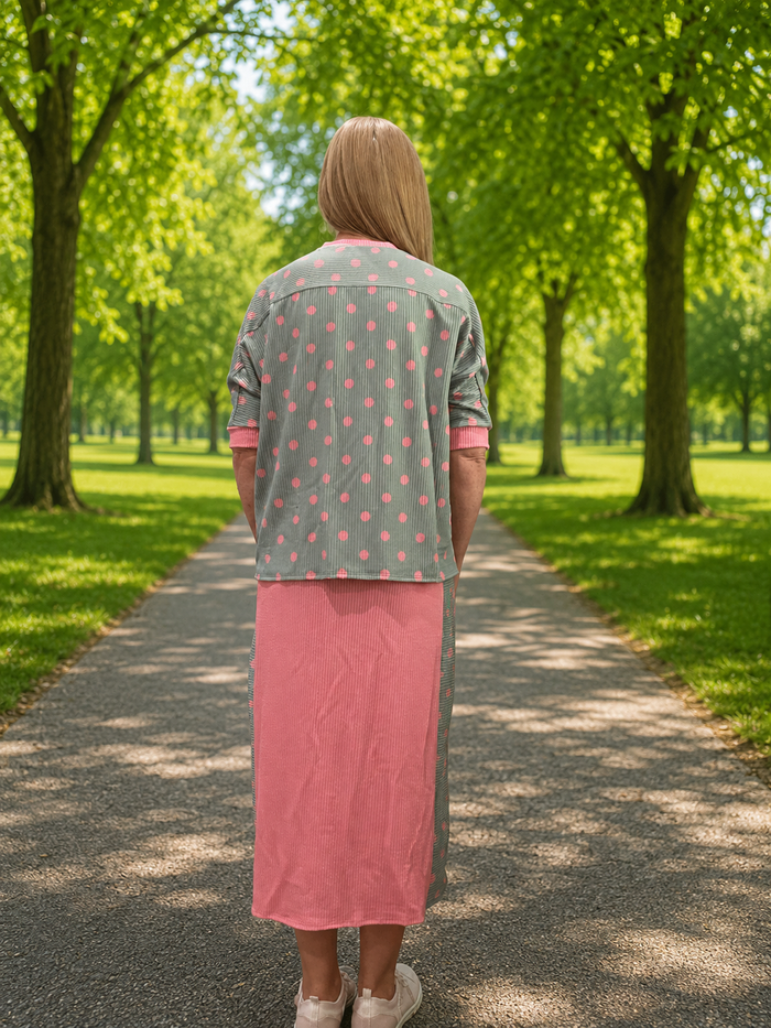Light Sage & Pink Polka Dot Skirt Set
