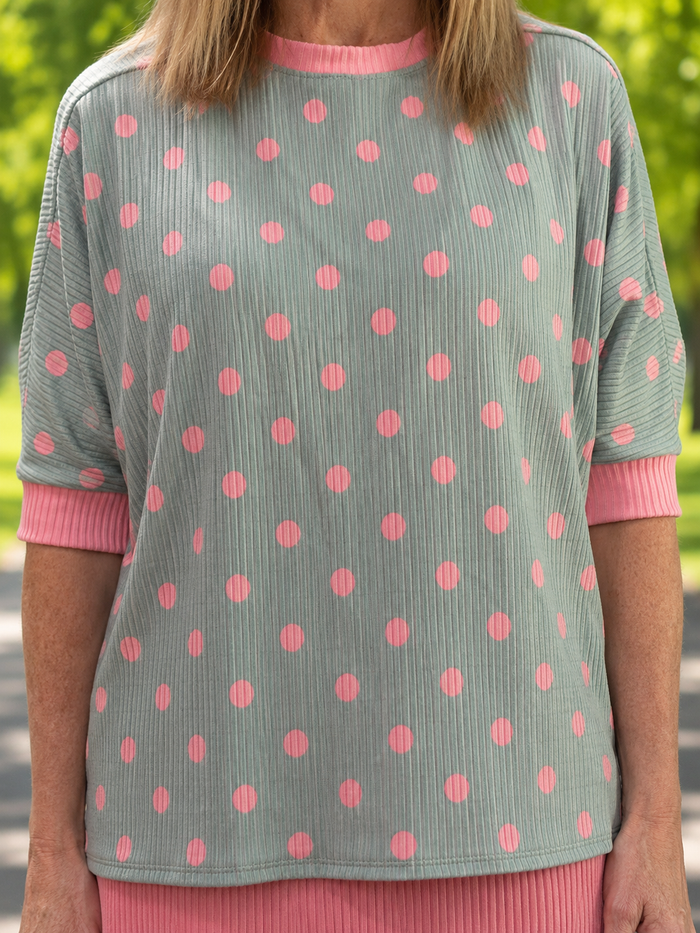 Light Sage & Pink Polka Dot Skirt Set