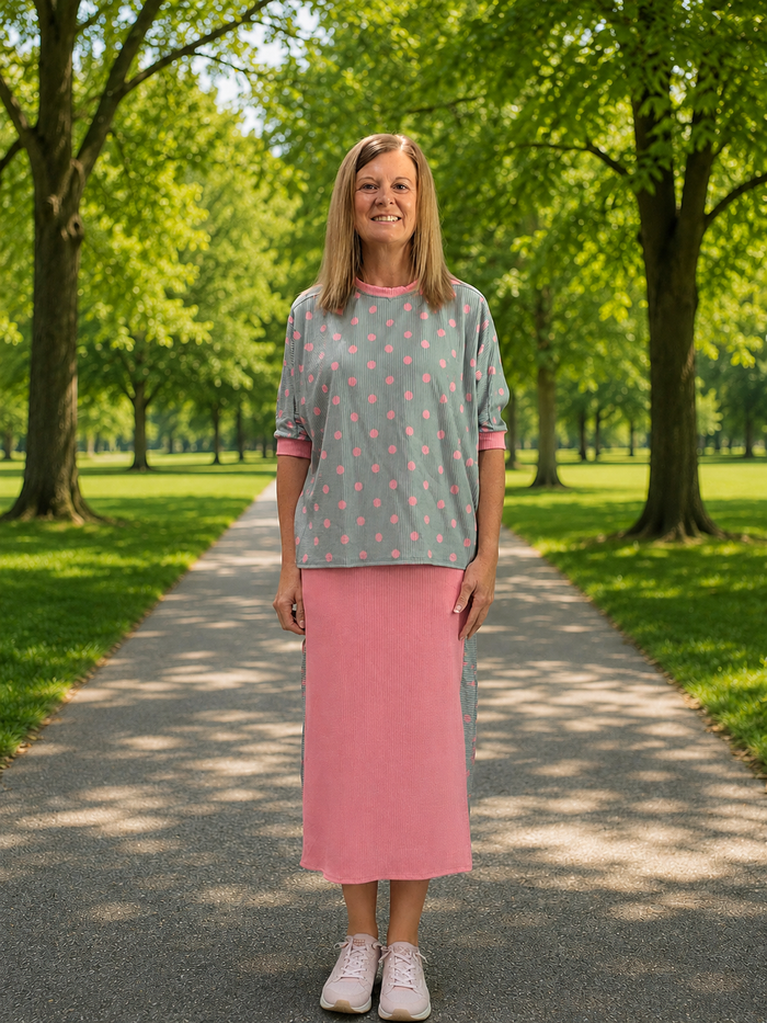 Light Sage & Pink Polka Dot Skirt Set