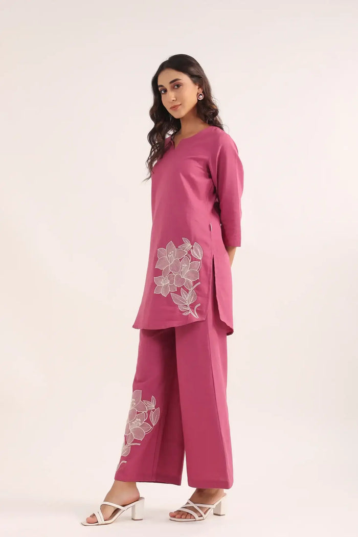 Lilac Bloom Cotton Flex Embroidered Co-ord Set