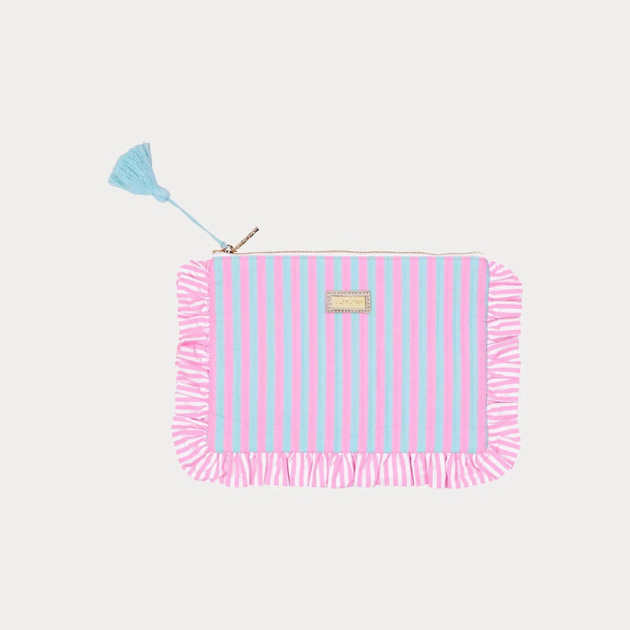Lilly Pulitzer - Ruffle Pouch – Pink & Blue Stripe