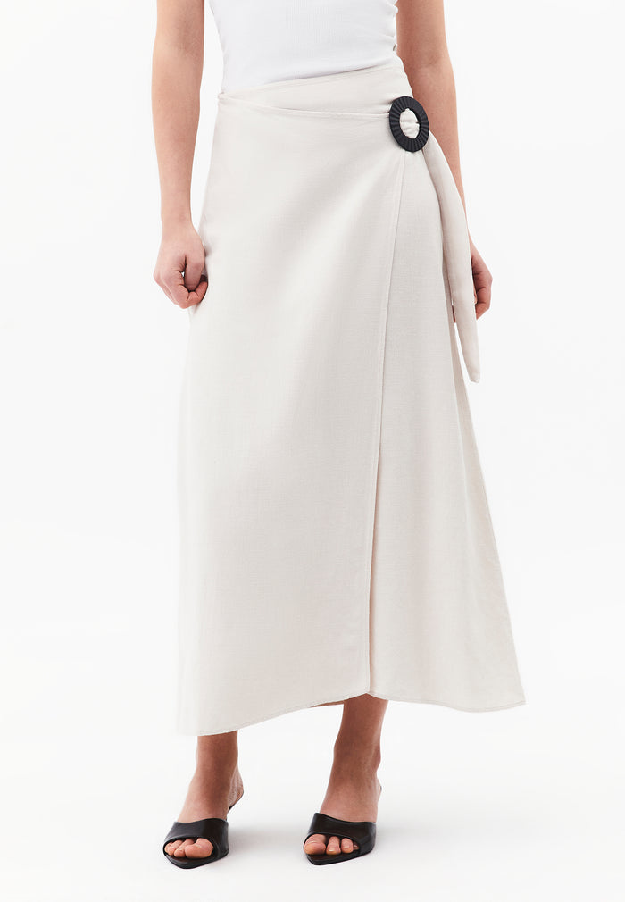 Long Belted A-Line Skirt - ALMOND MILK