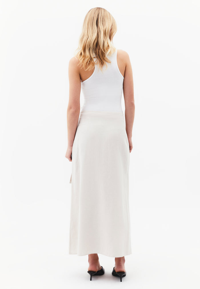 Long Belted A-Line Skirt - ALMOND MILK