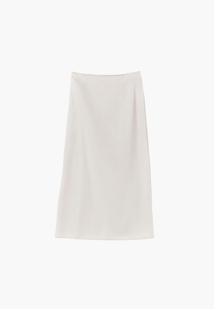 Long Belted A-Line Skirt - ALMOND MILK