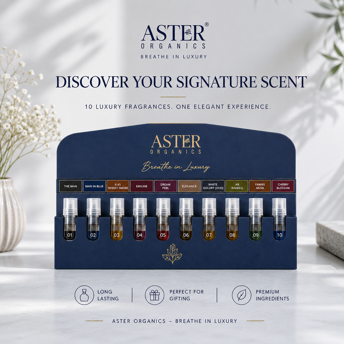 Luxury Perfume Blue Trial Pack: ten 5ml bottles in a blue box.