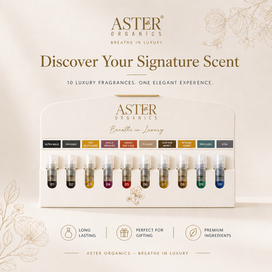 Luxury perfume white trial pack with ten 5ml bottles.