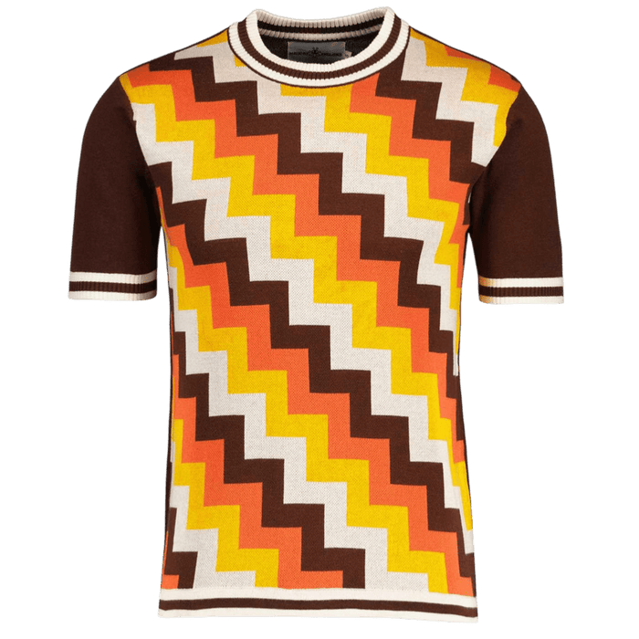 MADCAP Rainmaker Retro 70s Step Jacquard Knit Tee in Potting Soil