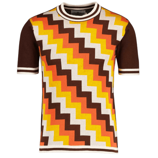 MADCAP Rainmaker Retro 70s Step Jacquard Knit Tee in Potting Soil