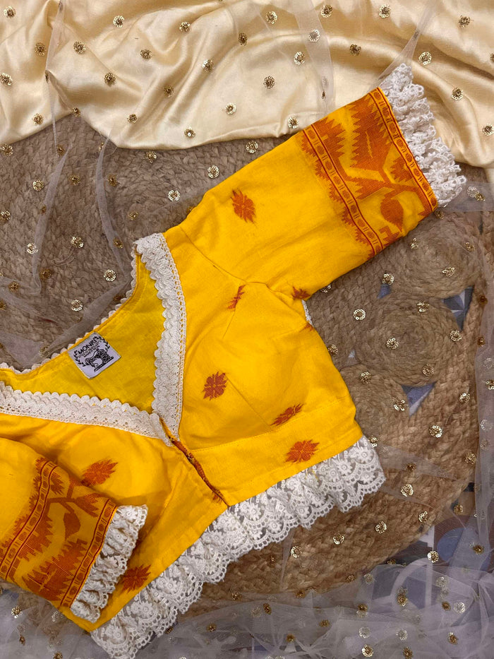 Yellow jamdani bridal blouse