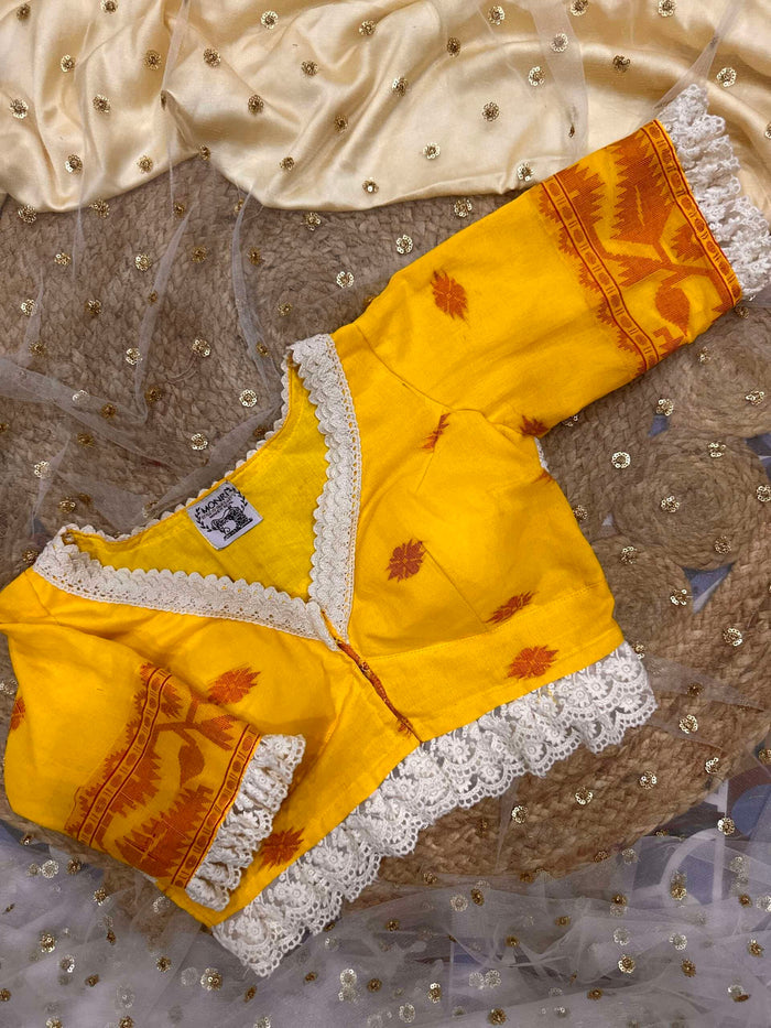 Yellow jamdani bridal blouse