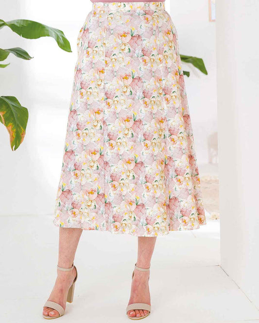 Melody Floral Pure Cotton Pull On Skirt - Image 1 - The Classic Boutique