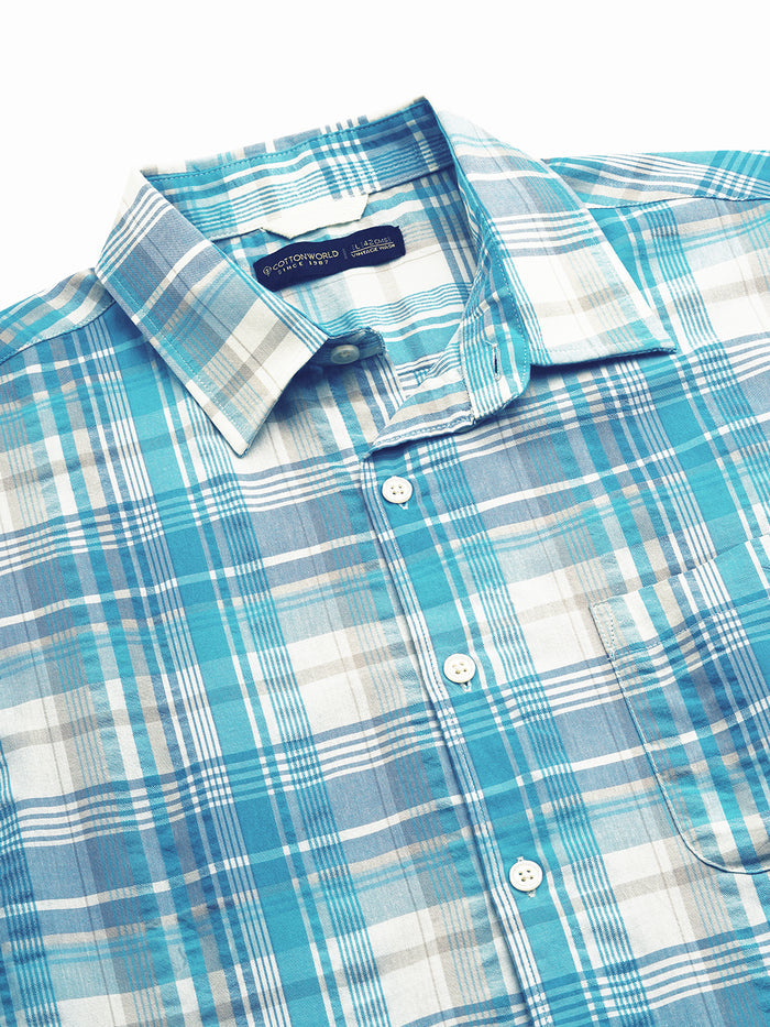 Men's 100% Cotton Regular Fit Check Short Sleeve Shirt Green