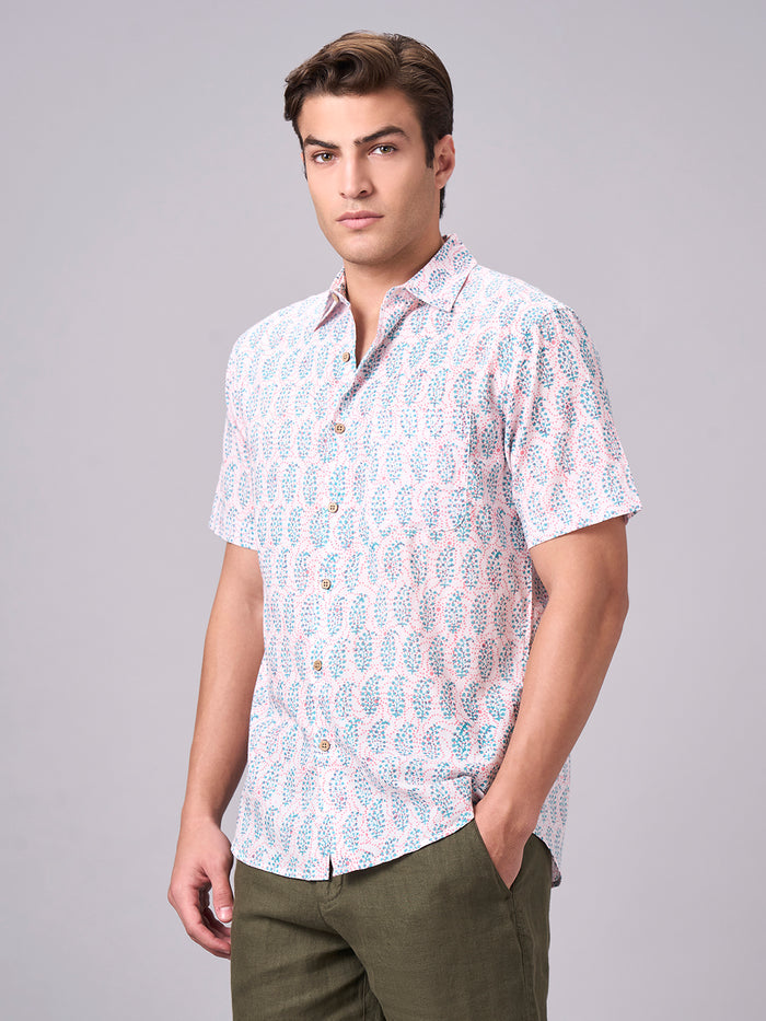Men's 100% Cotton Regular Fit Paisley Print Shirt Pink