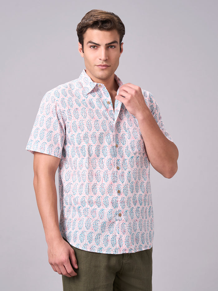 Men's 100% Cotton Regular Fit Paisley Print Shirt Pink