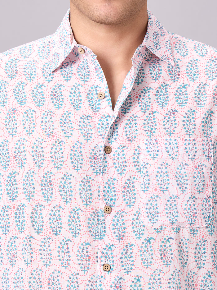 Men's 100% Cotton Regular Fit Paisley Print Shirt Pink