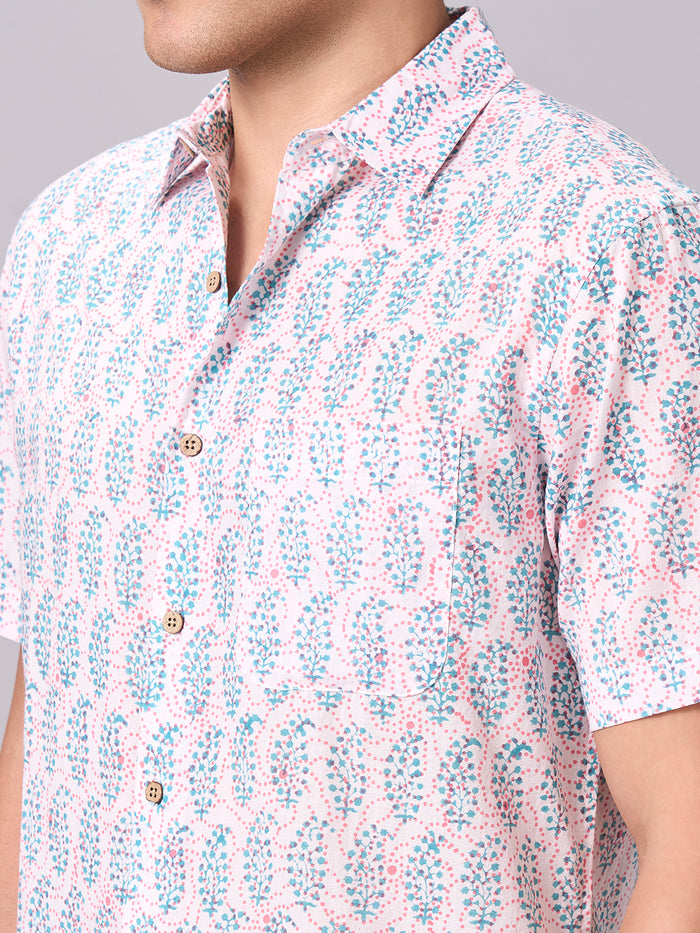 Men's 100% Cotton Regular Fit Paisley Print Shirt Pink