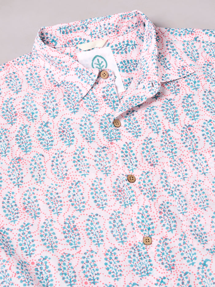 Men's 100% Cotton Regular Fit Paisley Print Shirt Pink
