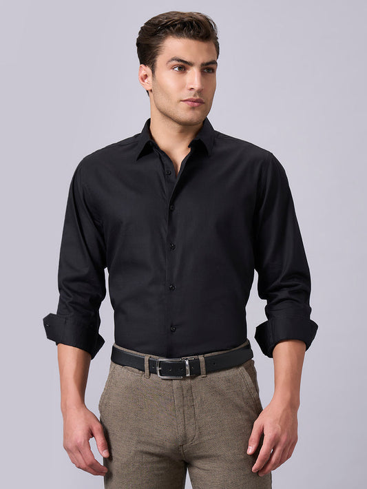 Men's 100% Cotton Slim Fit Solid Shirt Black