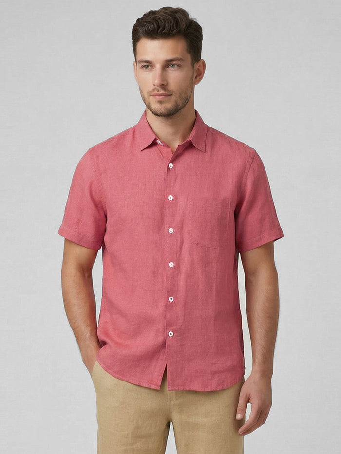 Men's 100% Linen Half Sleeves Regular Fit Shirt Red