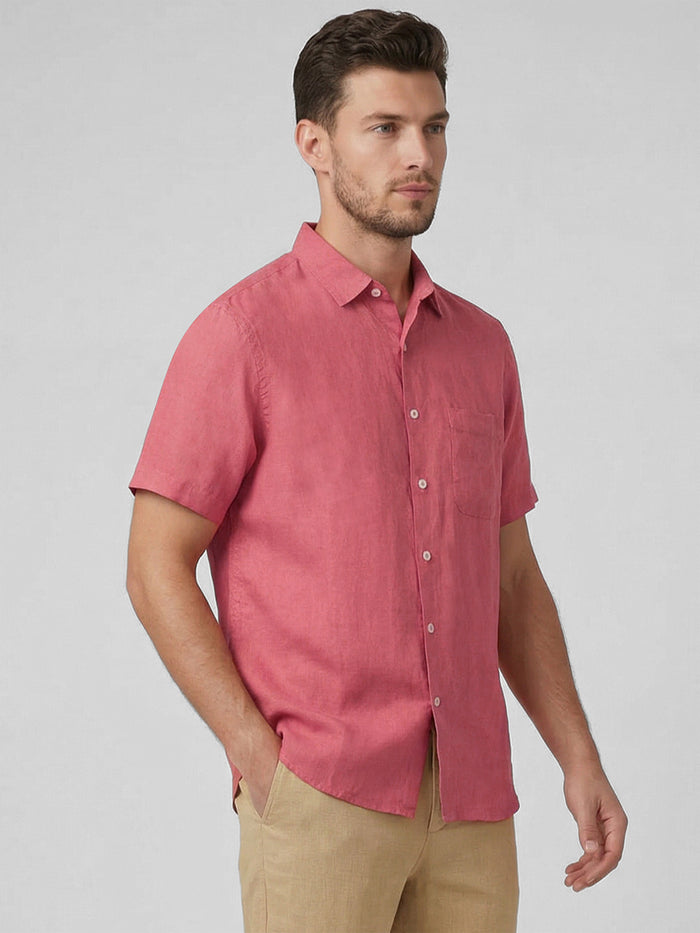 Men's 100% Linen Half Sleeves Regular Fit Shirt Red