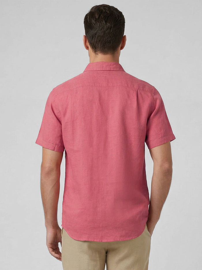 Men's 100% Linen Half Sleeves Regular Fit Shirt Red