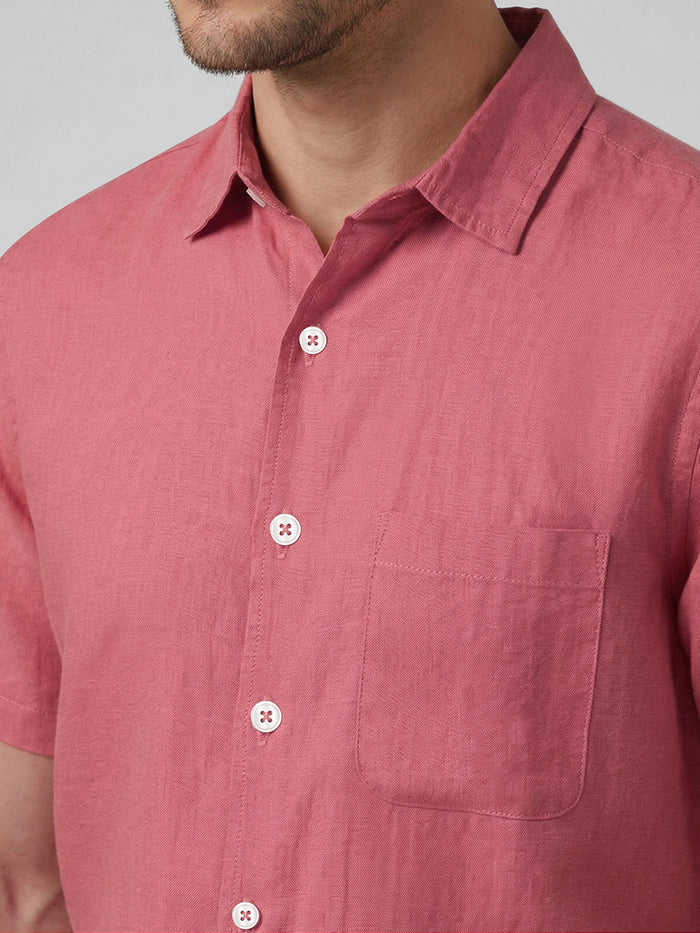 Men's 100% Linen Half Sleeves Regular Fit Shirt Red