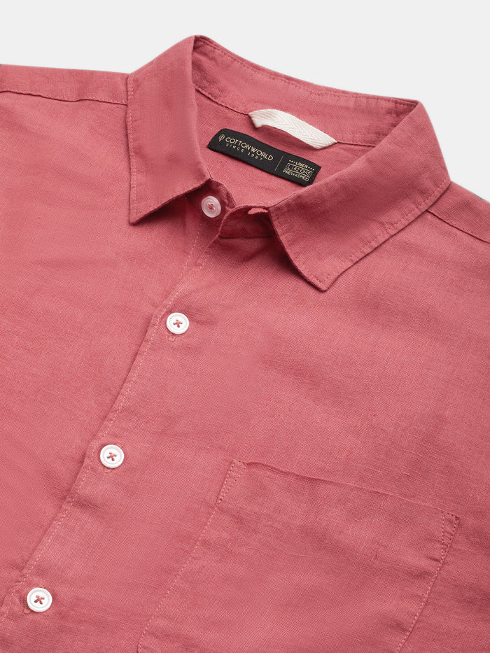 Men's 100% Linen Half Sleeves Regular Fit Shirt Red