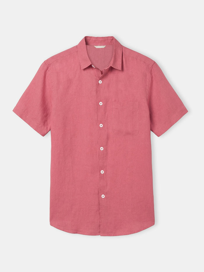 Men's 100% Linen Half Sleeves Regular Fit Shirt Red