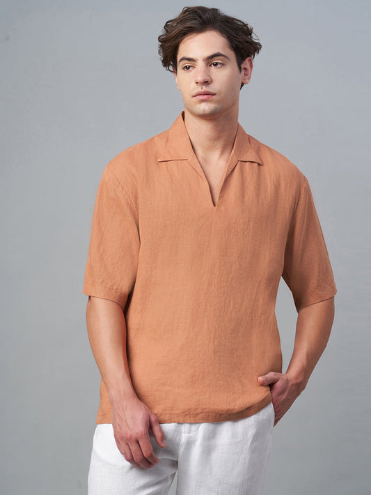 Men's 100% Linen Loose Fit Shirt Brick