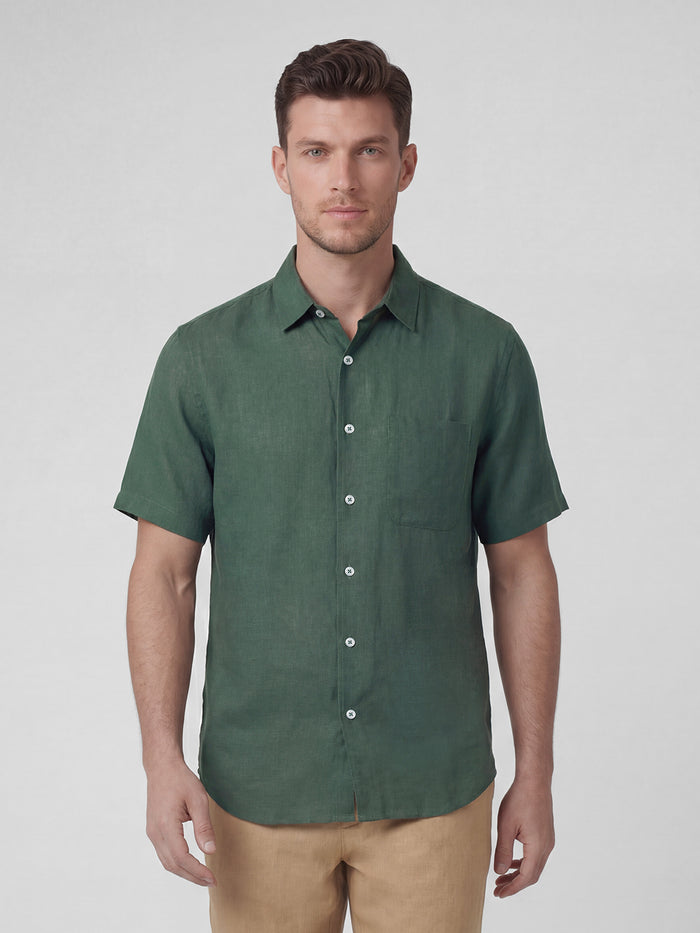 Men's 100% Linen Regular Fit Shirt Green