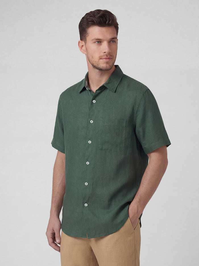 Men's 100% Linen Regular Fit Shirt Green