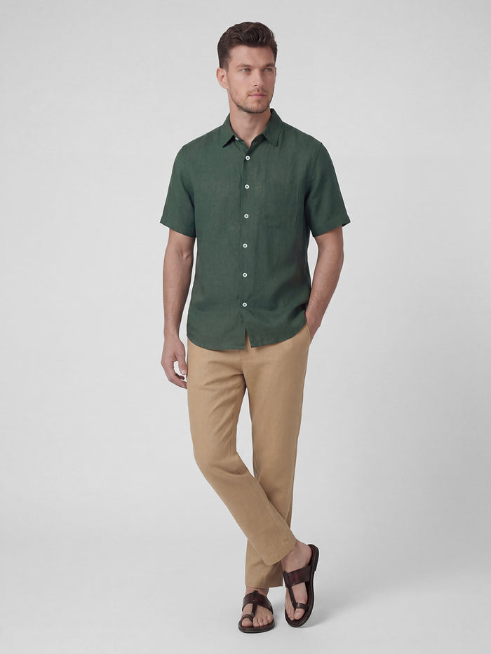 Men's 100% Linen Regular Fit Shirt Green