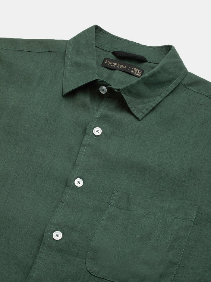 Men's 100% Linen Regular Fit Shirt Green