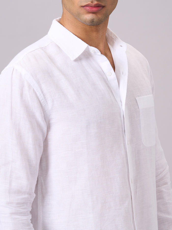 Men's Full Sleeves Cotton Linen Regular Fit Shirt White
