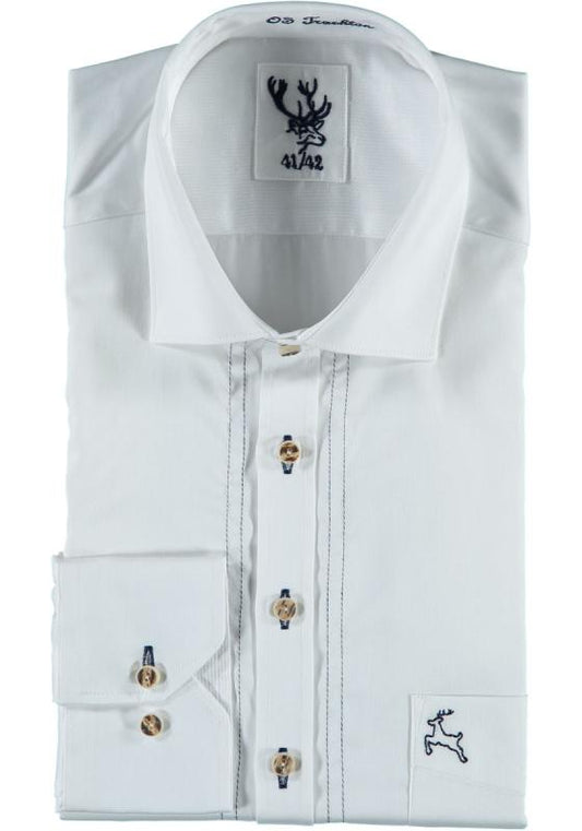 Men's Long Sleeve Slim Fit (3334) white w/blue embroidery