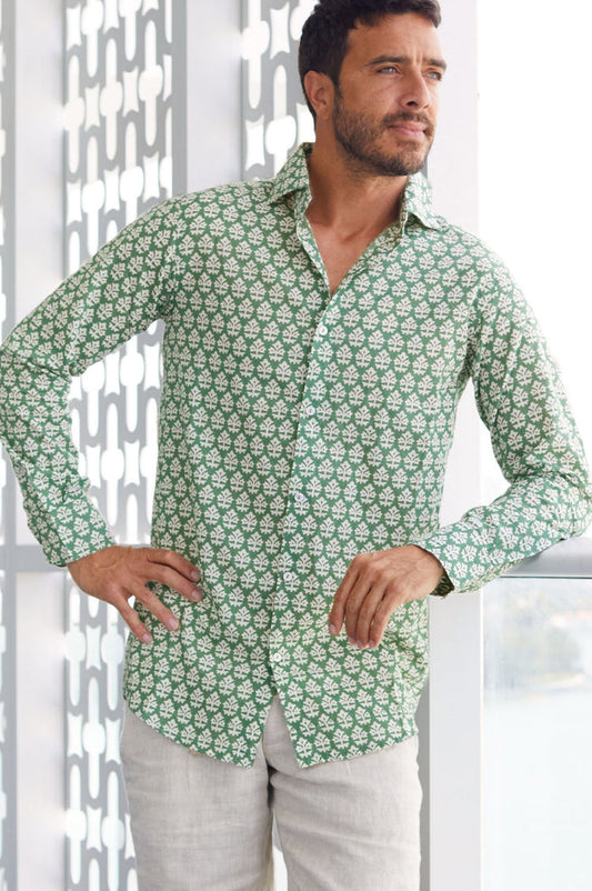 Men's Printed Cotton Shirt | Batik Khaki - Aspiga