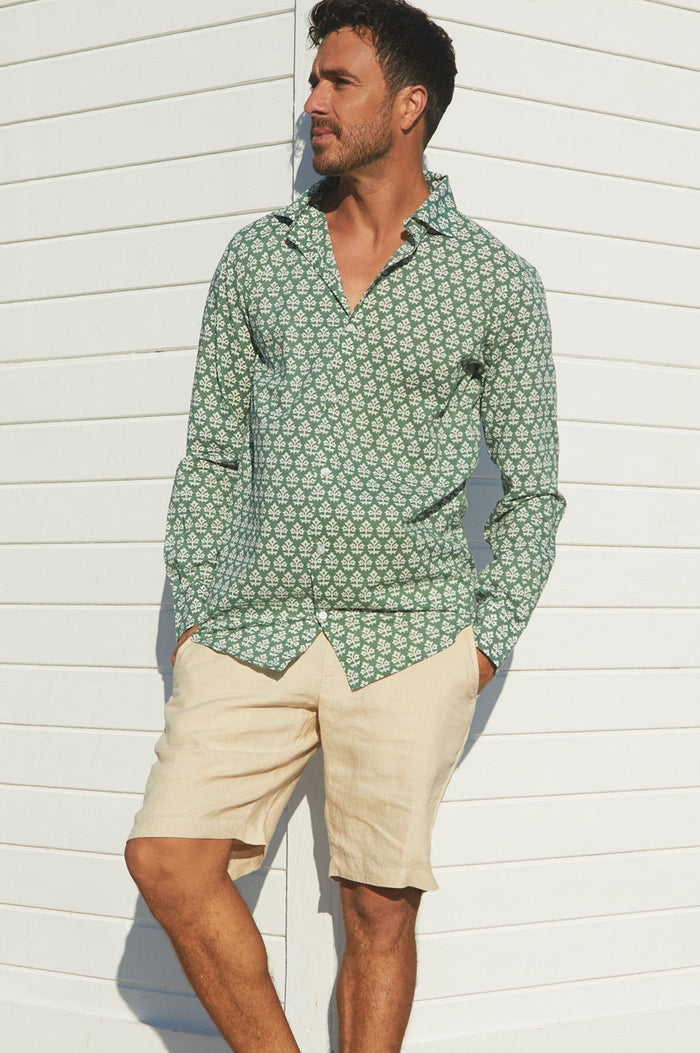 Men's Printed Cotton Shirt | Batik Khaki - Aspiga