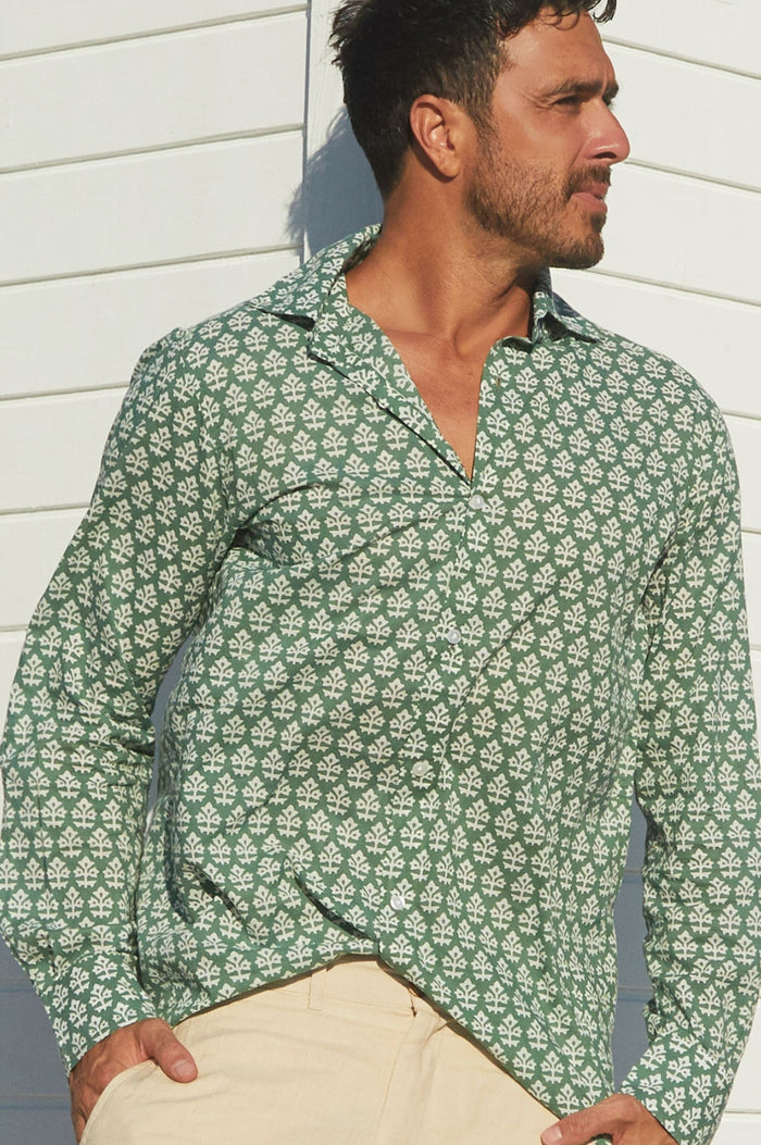 Men's Printed Cotton Shirt | Batik Khaki - Aspiga